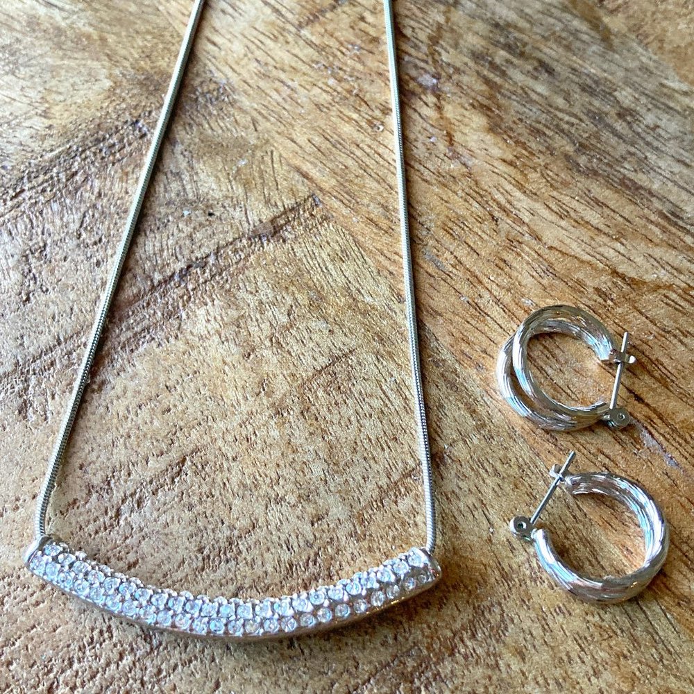 Pave Pendant Collar Necklace + Earrings Set